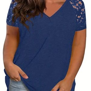 Plus size lace sleeves t shirt